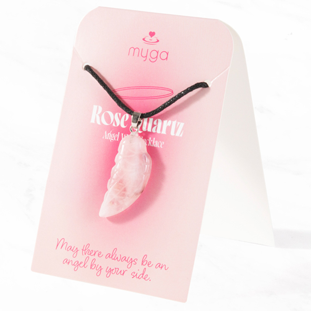 Myga Rose Quartz Angel Wing Pendant Necklace Image 3