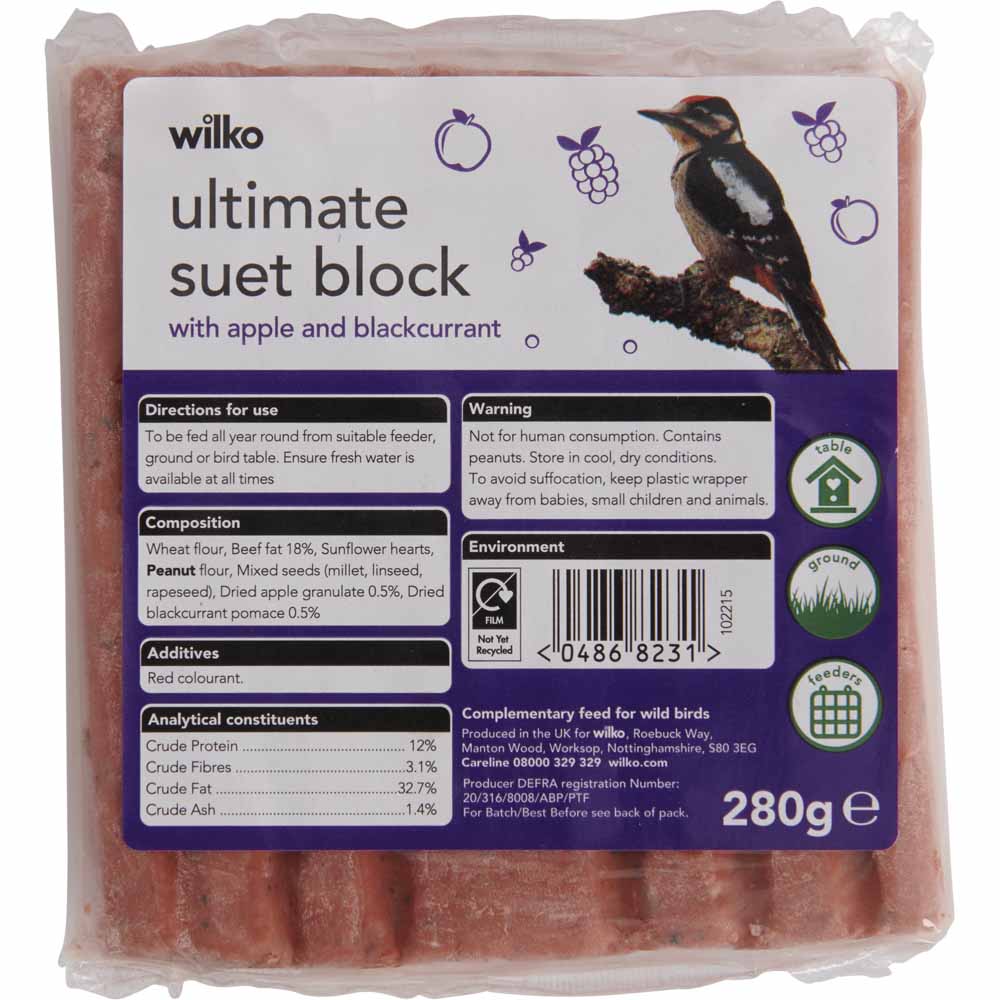 Wilko Wild Bird Ultimate Suet Block Blackberry Apple Image