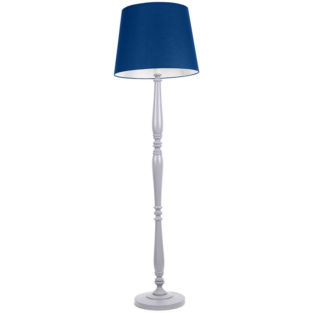 ValueLights Victoria Navy Blue Fabric Tapered Shade Grey Wood Traditional Stem LED Floor Lamp Image 1