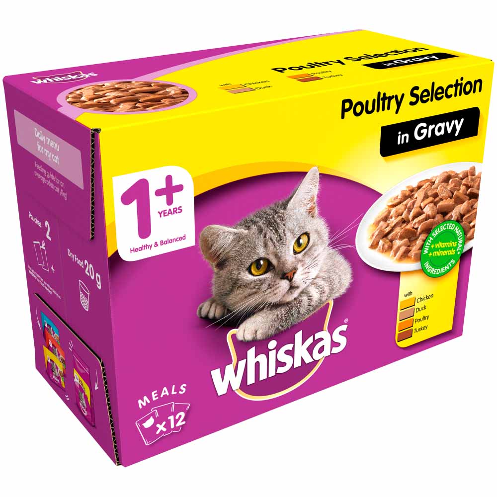 Whiskas Adult Wet Cat Food Pouches Poultry in Gravy 12 x 100g Image 2