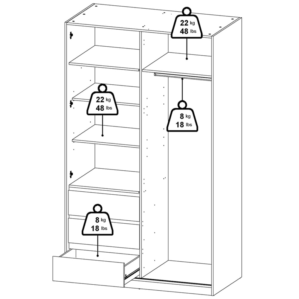 Furniture To Go Naia Double Door 3 Drawer White Wardrobe Image 9