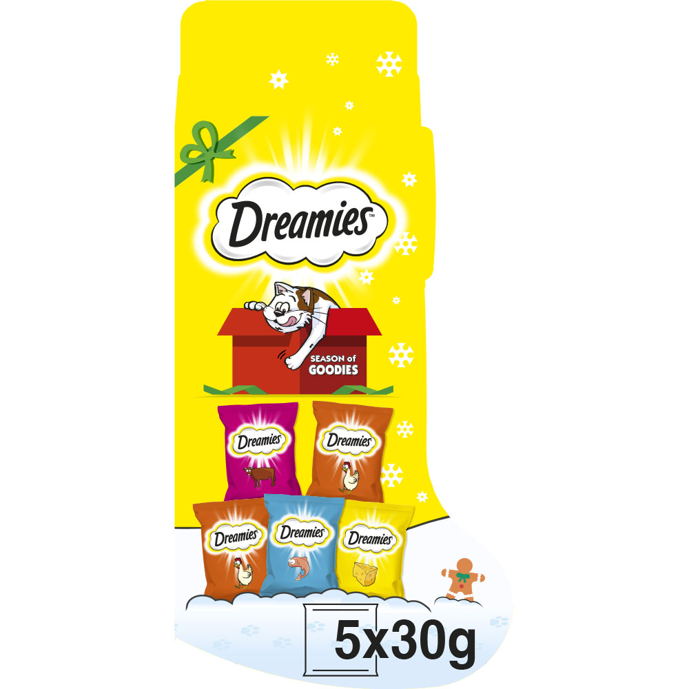 Dreamies Christmas Gift Variety Stocking Adult Cat Treats 5 x 30g Image 1