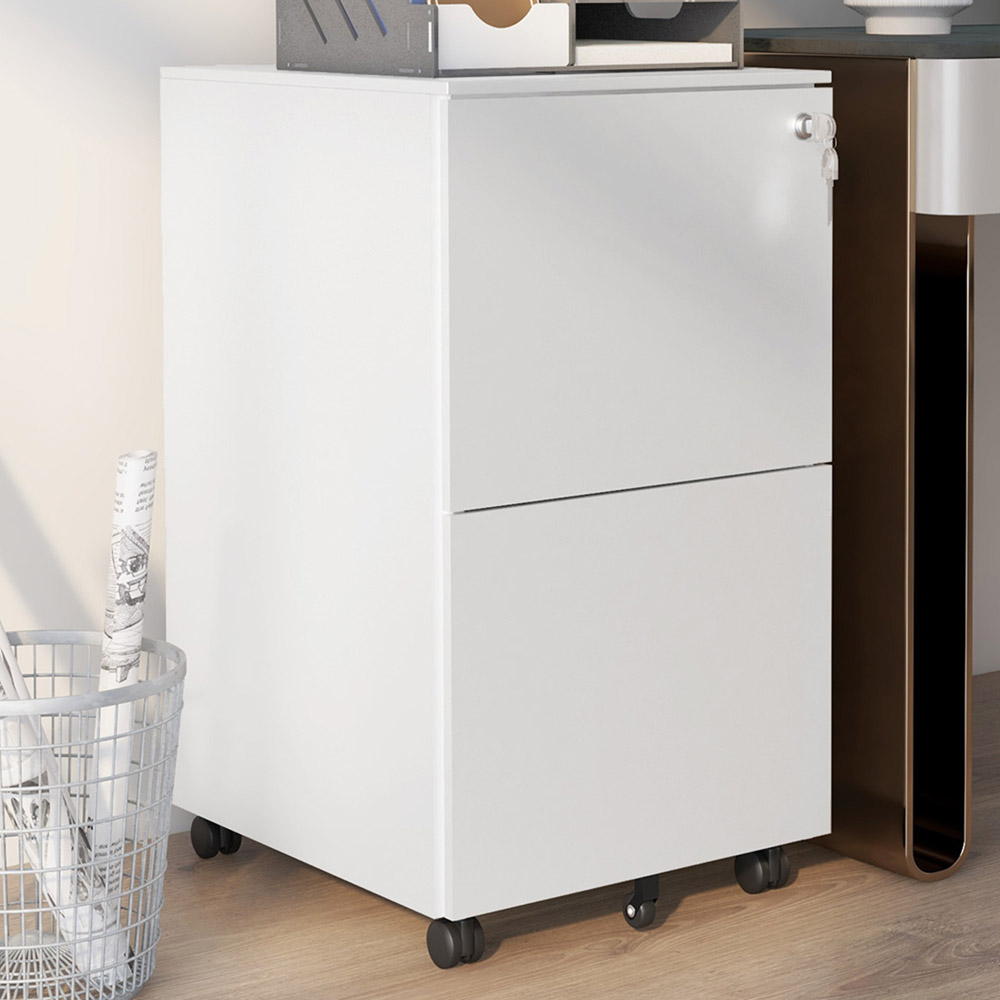 Portland 2 Drawer White Vertical Mobile Filing Cabinet with Lock Image 1
