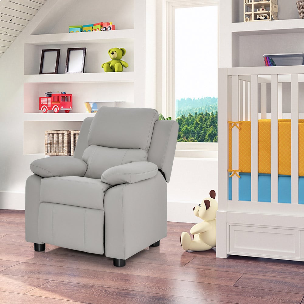 Costway Light Grey Adjustable Backrest and Footrest Kids Recliner Chair Image 4
