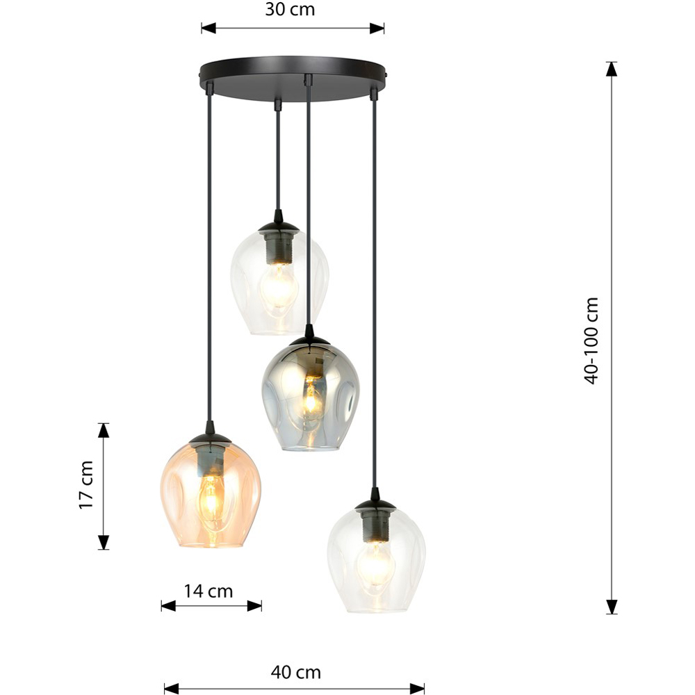 Emibig Istar Prem 4 Light Transparent Graphite and Amber Shade Black E27 Ceiling Pendant Light Image 8