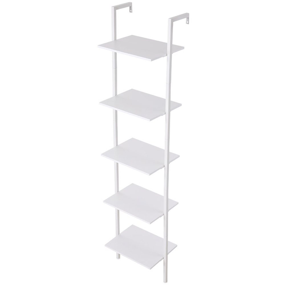 Living and Home 5-Tier White Bathroom Ladder Shelf with Metal Frame Image 1