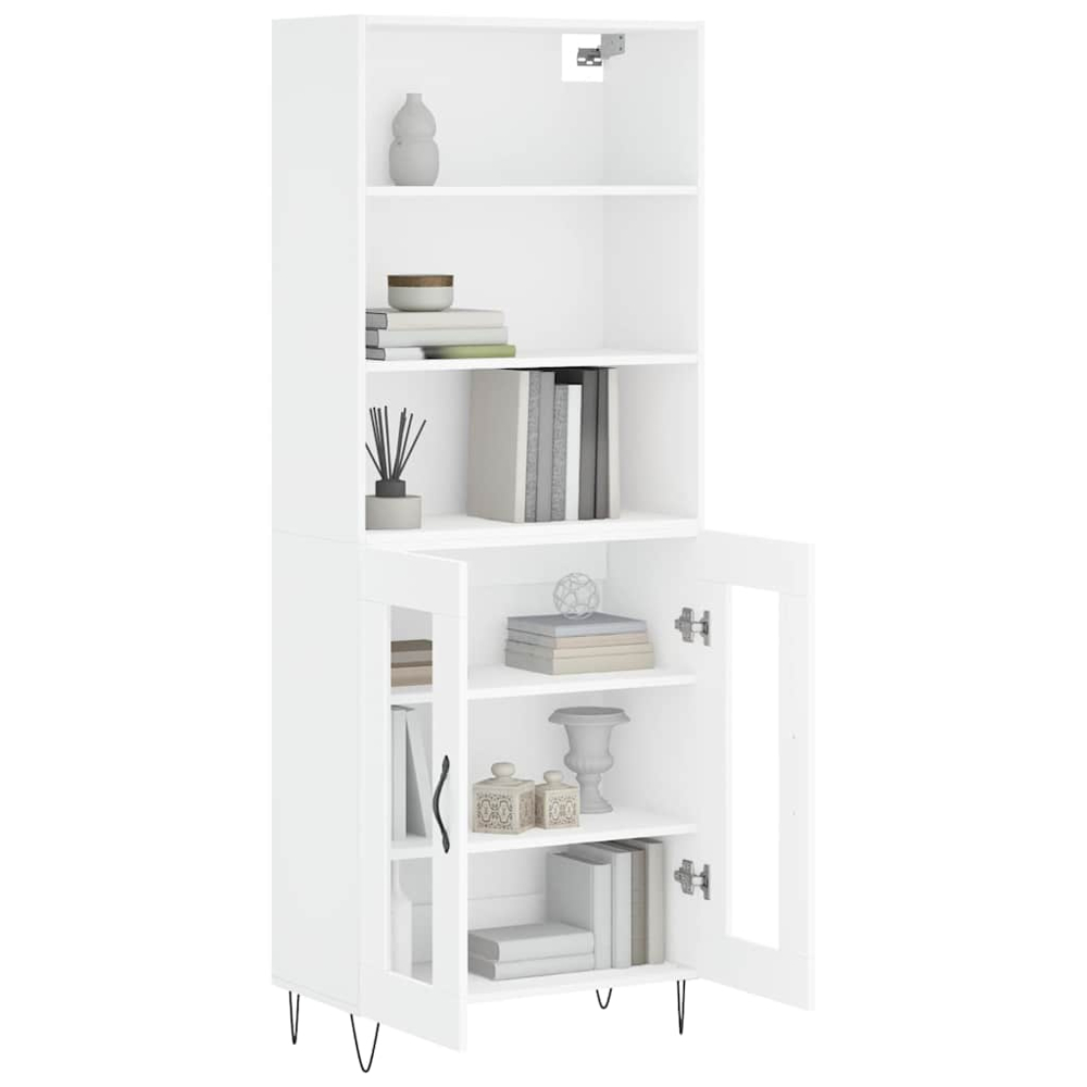 vidaXL 2 Glass Door 3 Shelf White Highboard Image 3