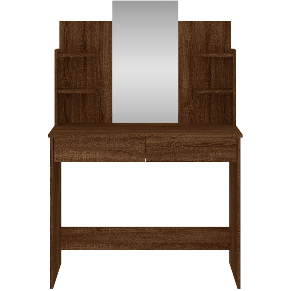 vidaXL 2 Drawer 4 Shelf Brown Oak Dressing Table with Mirror Image 4