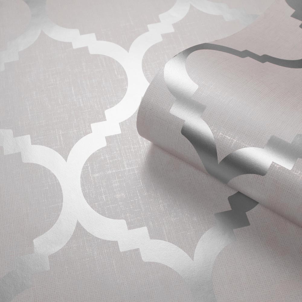 Darcy James Zara Trellis Pink and Silver Wallpaper Image 5