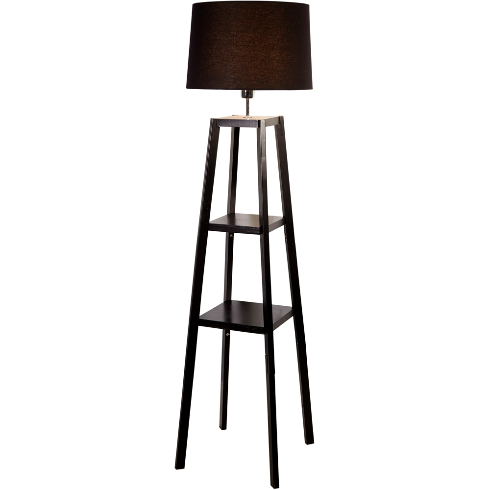 Lighting Collection Harvey 2 Shelf Black Fabric Drum Shade Wood Shelf Floor Lamp Image 3