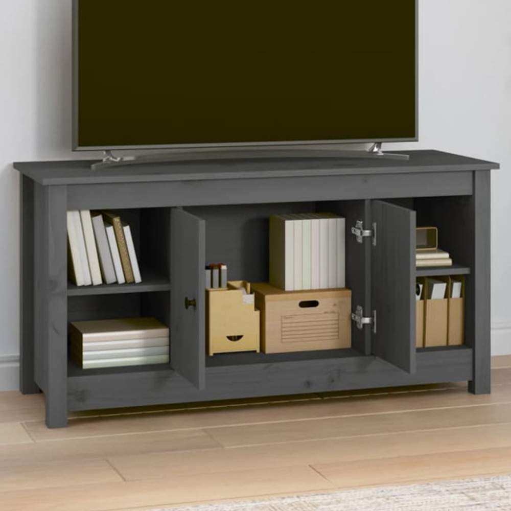 vidaXL 2 Door 4 Shelf Grey Solid Pine Wood TV Cabinet Image 5