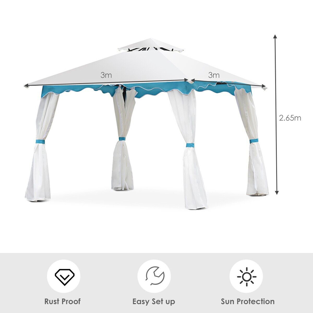 Costway 3 x 3m Garden Metal Gazebo with Side Walls Image 9