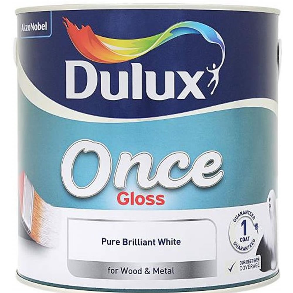 Dulux Once Wood and Metal Pure Brilliant White Gloss Paint 2.5L Image 2