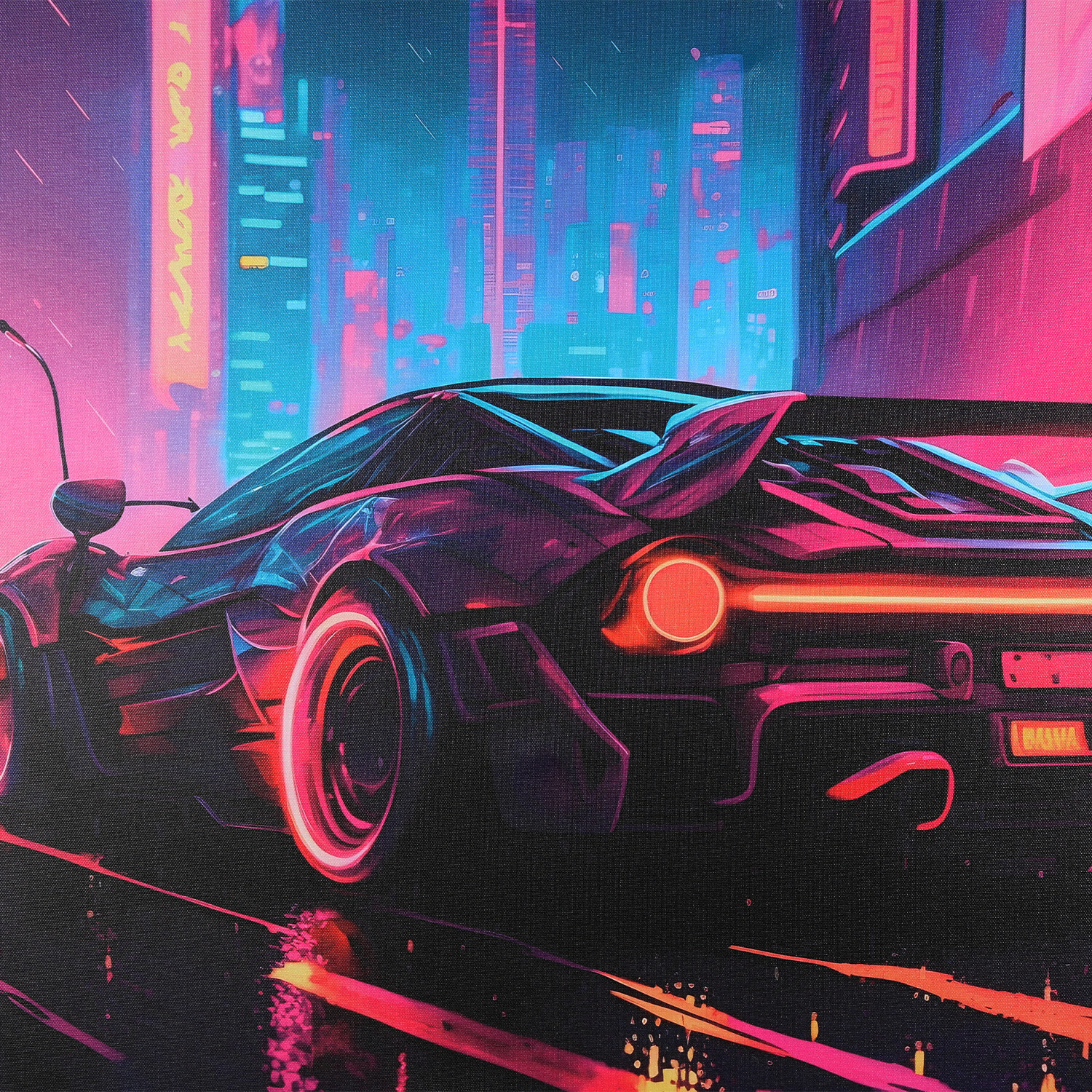 Pink Neon City Sports Car Wall Art 80 x 60cm Image 2