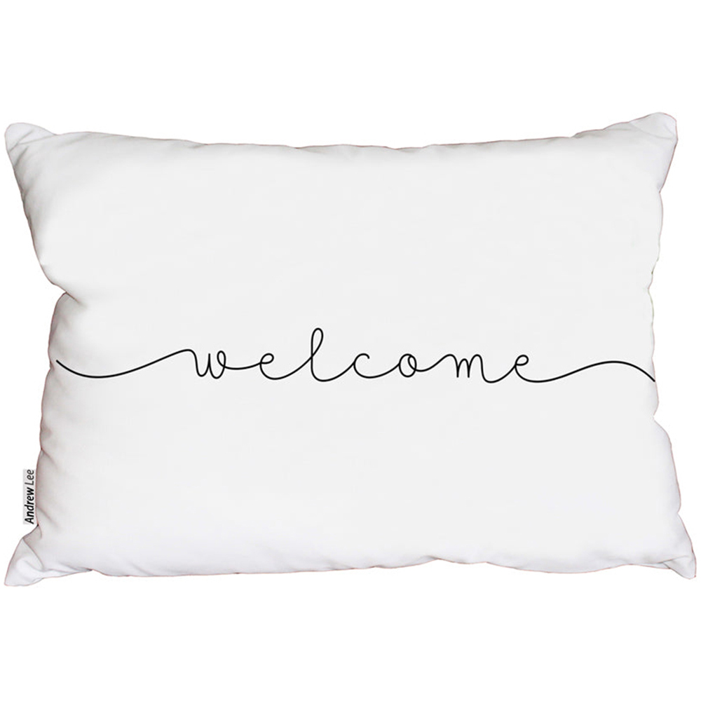 Benjamin Tate Design White Welcome Text Outdoor Cushion 45 x 30cm Image 1