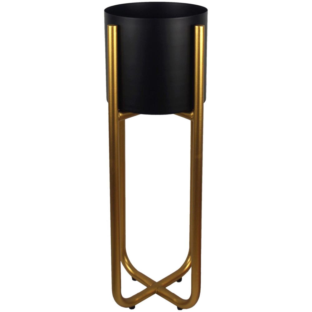 Leaf Tall Gold Metal Planter Stand and Black Planter Set 62 x 18cm Image 1