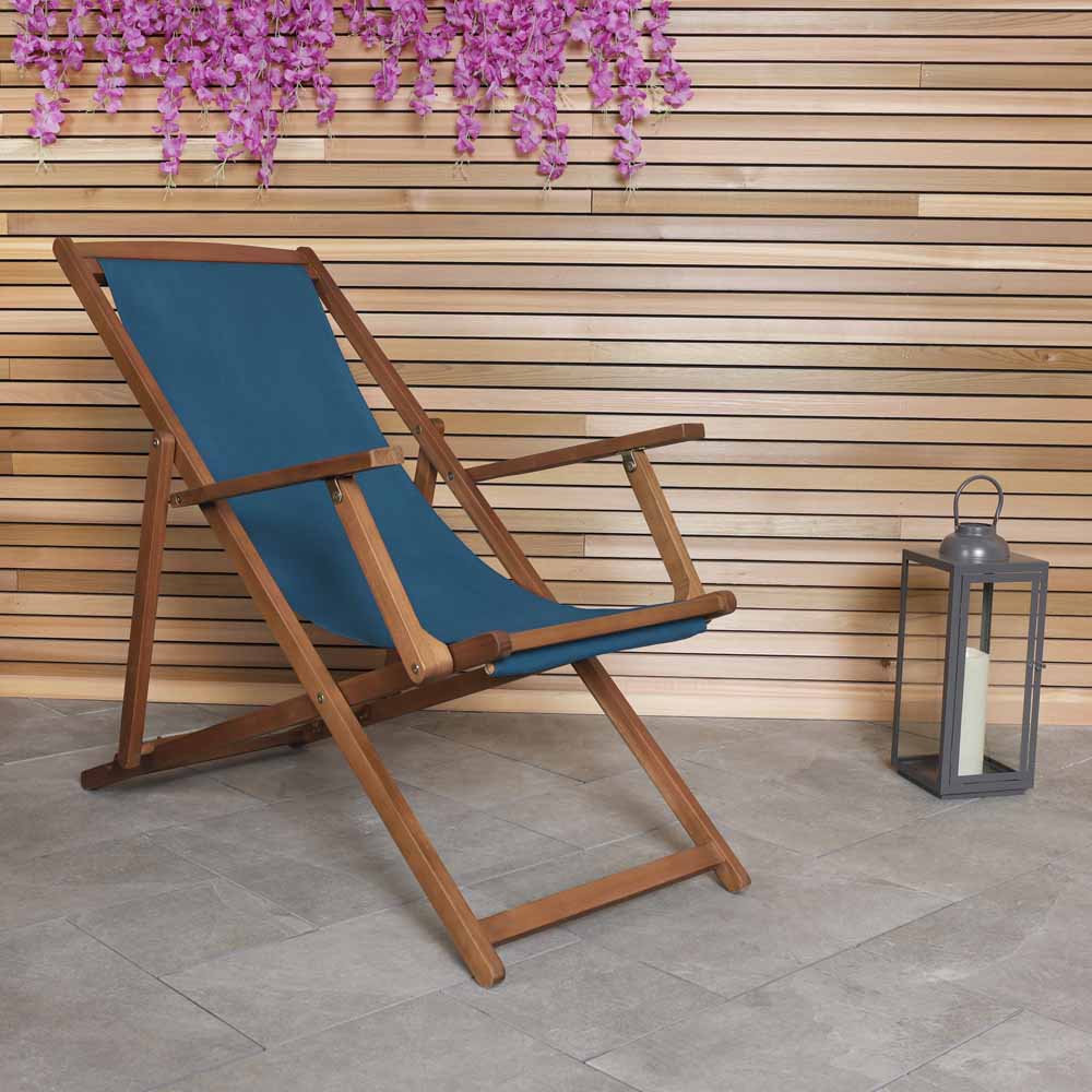Charles Bentley Eucalyptus Wooden Deck Chair Teal Image 6