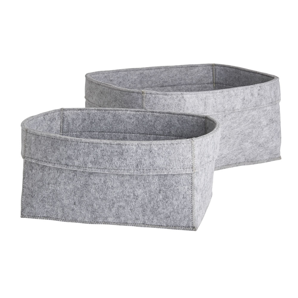 Wilko Large and Small Grey Felt Storage Baskets 2 pack Image 1