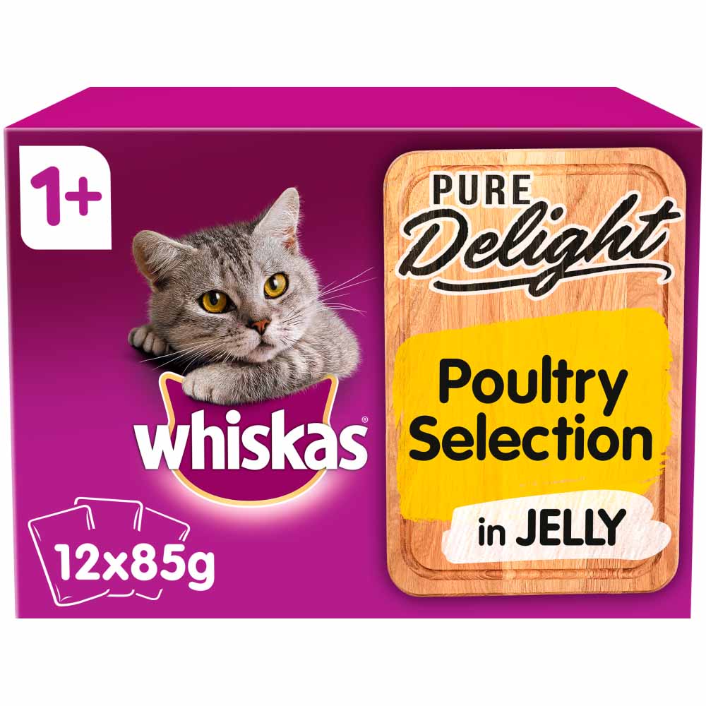 Whiskas Pure Delight Adult Cat Food Pouches Poultry in Jelly 12 x 85g Image 1