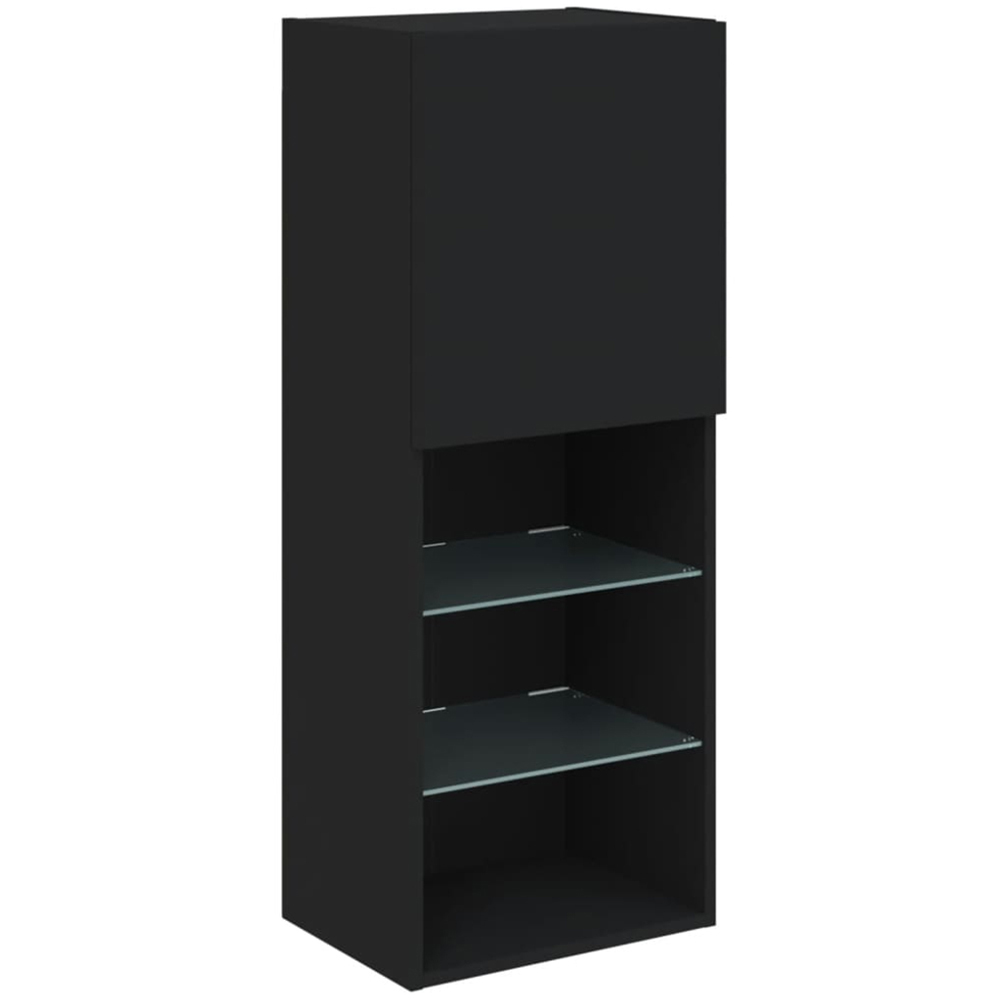 vidaXL Single Door 3 Shelf Black Slim LED TV Cabinet Image 2