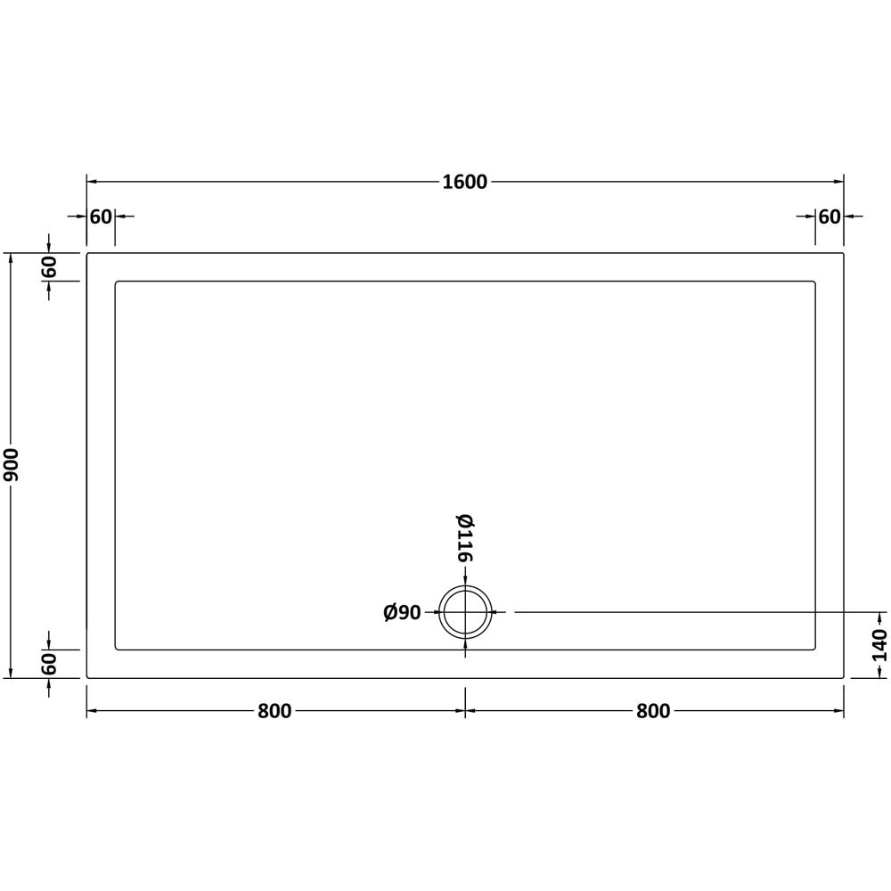nuie White Slip Resistant Rectangular Shower Tray 1600 x 900mm Image 2
