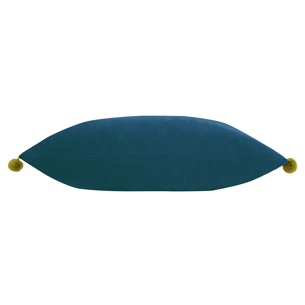 Paoletti Fiesta Indigo Olive Pom Pom Velvet Cushion Image 2
