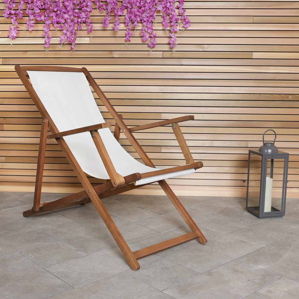 Charles Bentley Cream FSC Eucalyptus Wooden Deck Chair Image 1