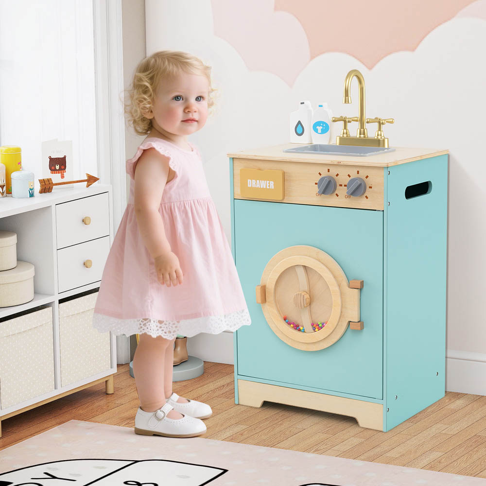 Costway Kids Blue Washing Machine Toy Play Set with Laundry Detergent Image 5