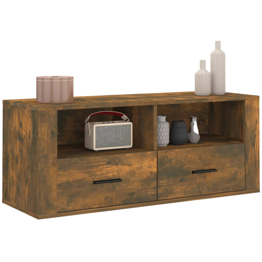 vidaXL 2 Drawer 2 Open Shelf Smoked Oak TV Cabinet with Handles Image 4
