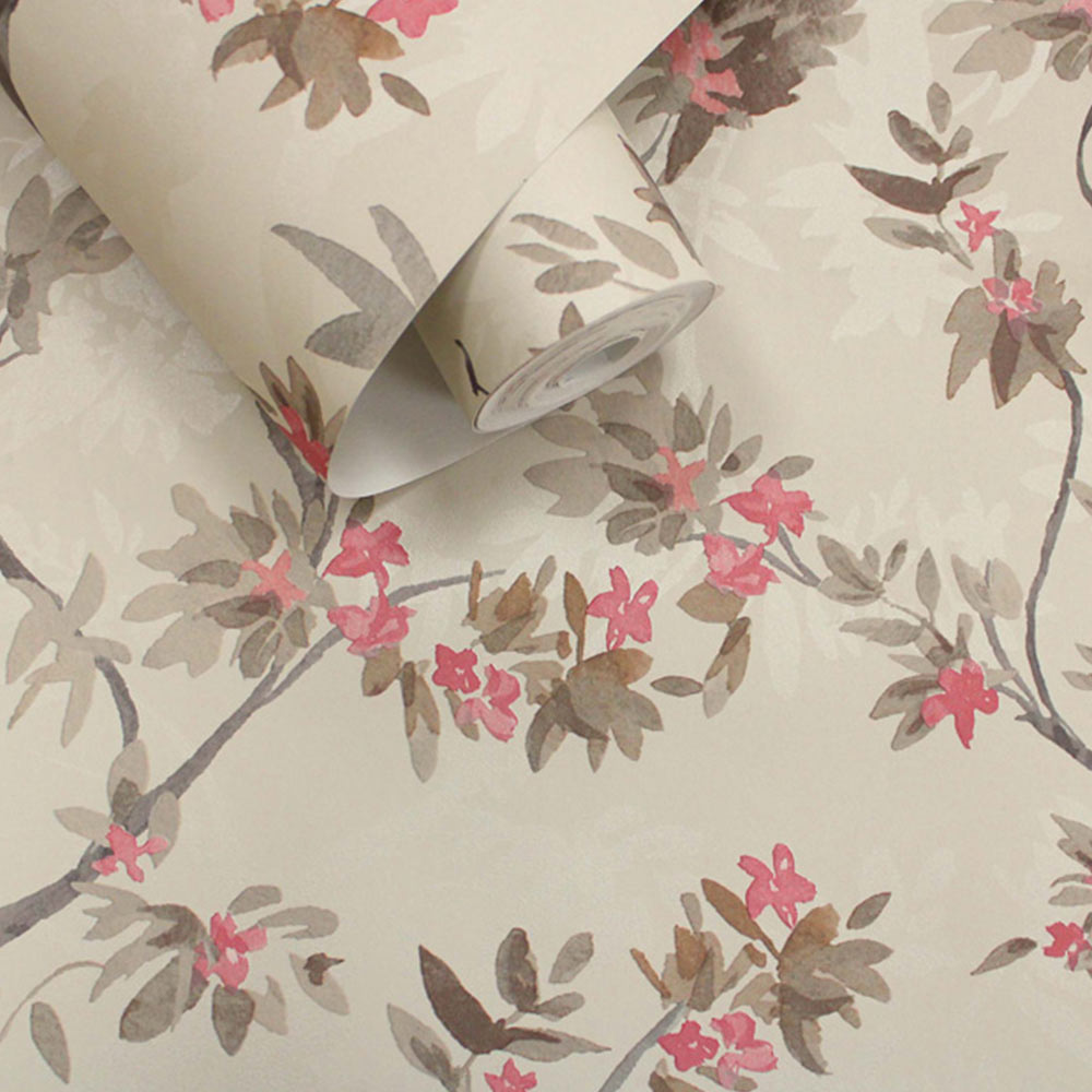 Holden Decor Folia Taupe and Red Wallpaper Image 2