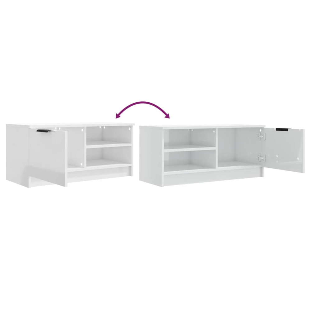 vidaXL Single Door 2 Shelf High Gloss White TV Cabinet Set of 2 Image 8