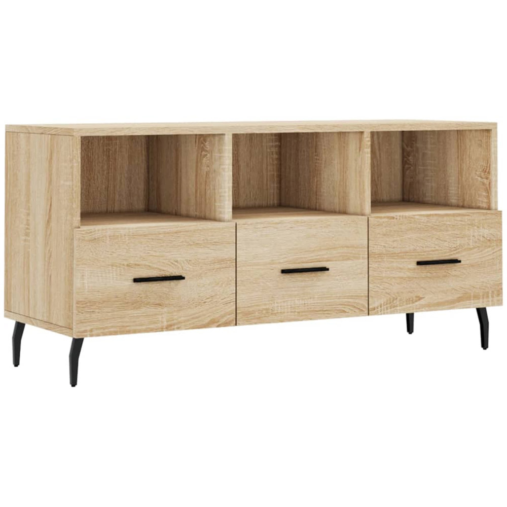 vidaXL 3 Drawer 3 Open Shelf Sonoma Oak TV Cabinet with Metal Stand Image 2
