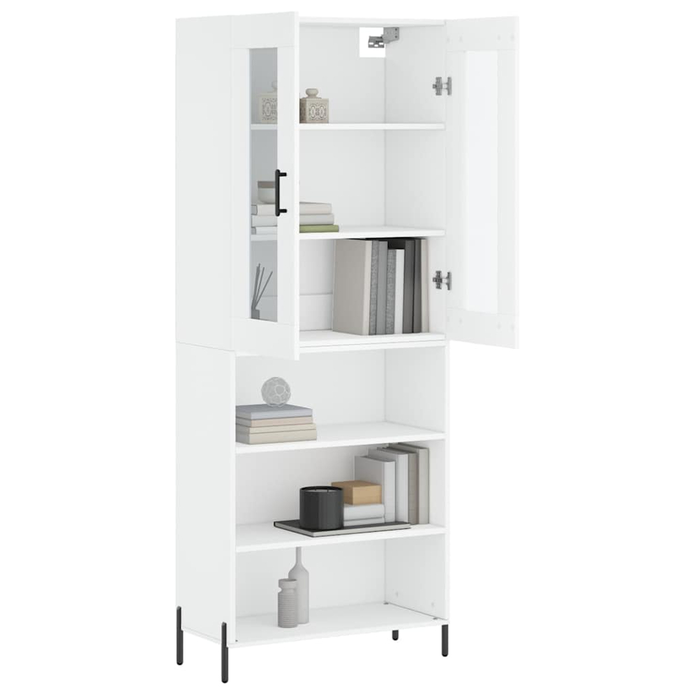 vidaXL 2 Glass Door 3 Shelf White Highboard Image 3