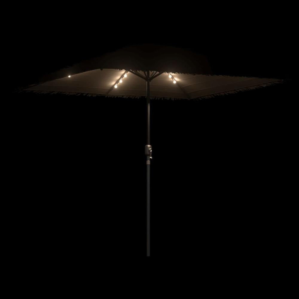 vidaXL Brown LED Light Straw Top Garden Parasol with Steel Pole 2.4m Image 8