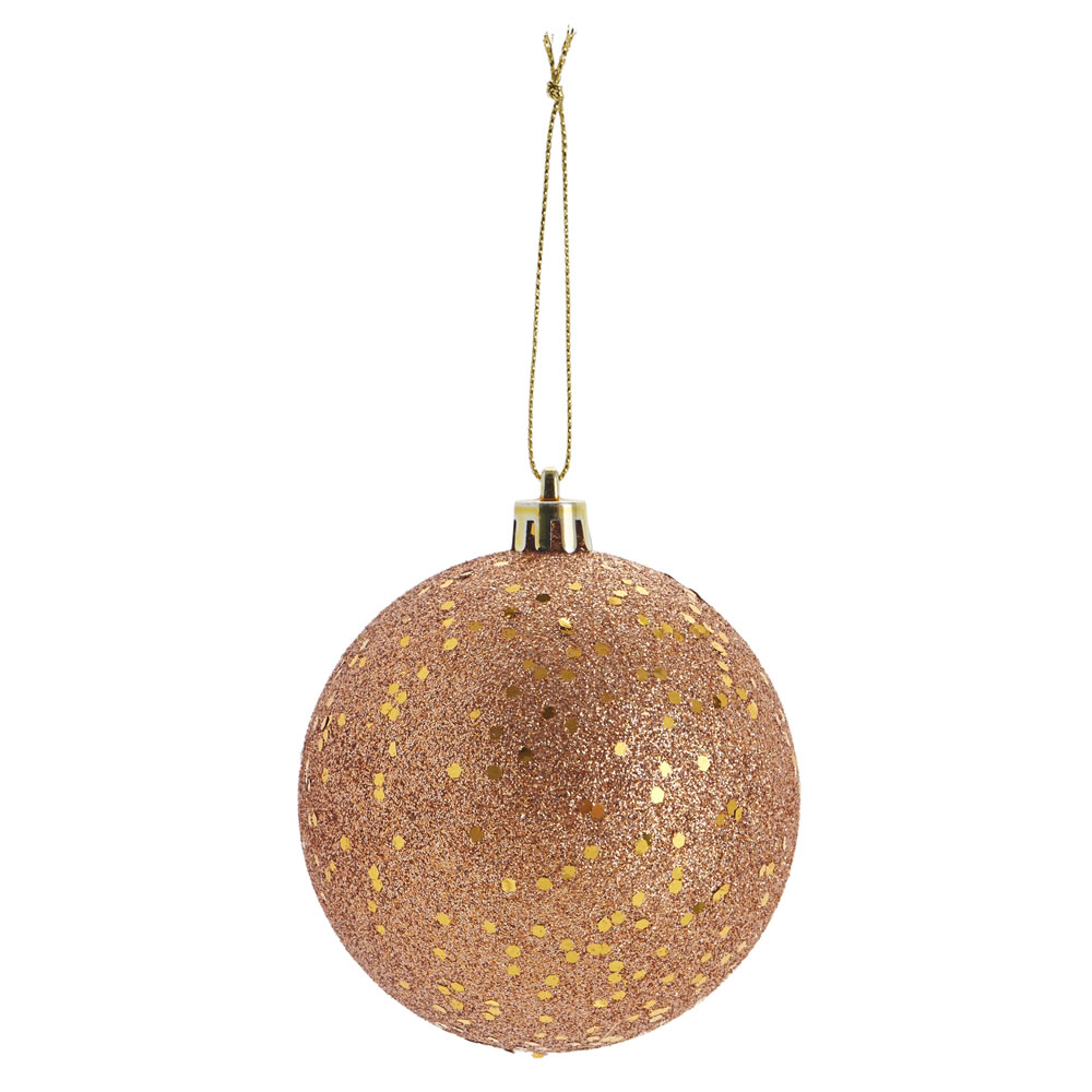 Wilko 6 pack Country Christmas Copper Glitter Christmas Baubles Image 2