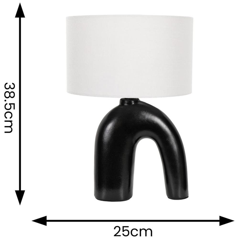 ValueLights Lia White Fabric Drum Shade Black Arch Abstract Ceramic LED Table Lamp Image 4