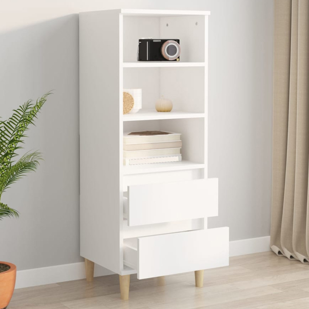 vidaXL 2 Drawer 3 Open Shelf White Highboard with Wooden Legs Image 1