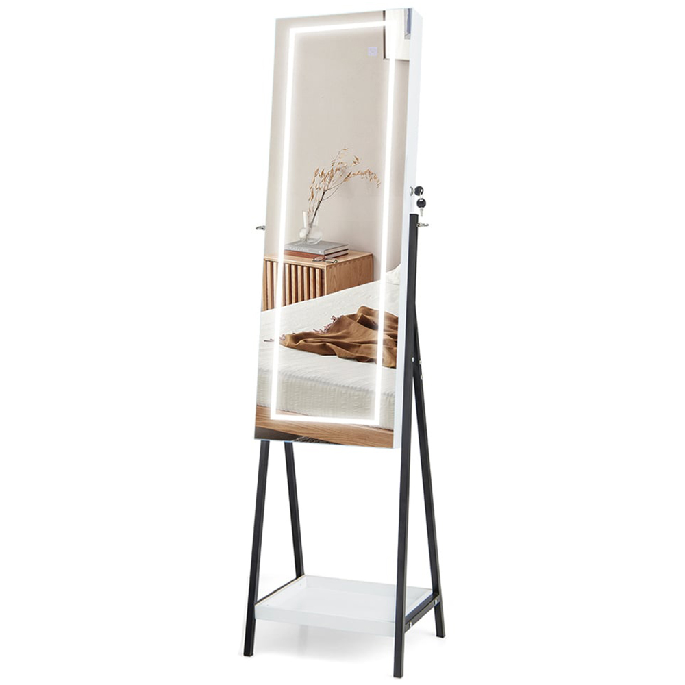 Costway 3 Colour LED White Standing Jewellery Mirror Cabinet Image 1