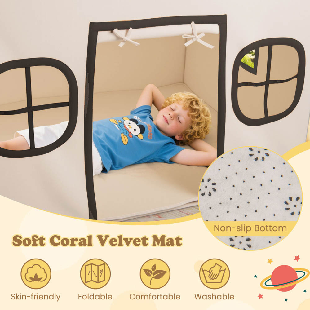 Costway Kids Beige Large Indoor Play Tent with Star Lights Image 6