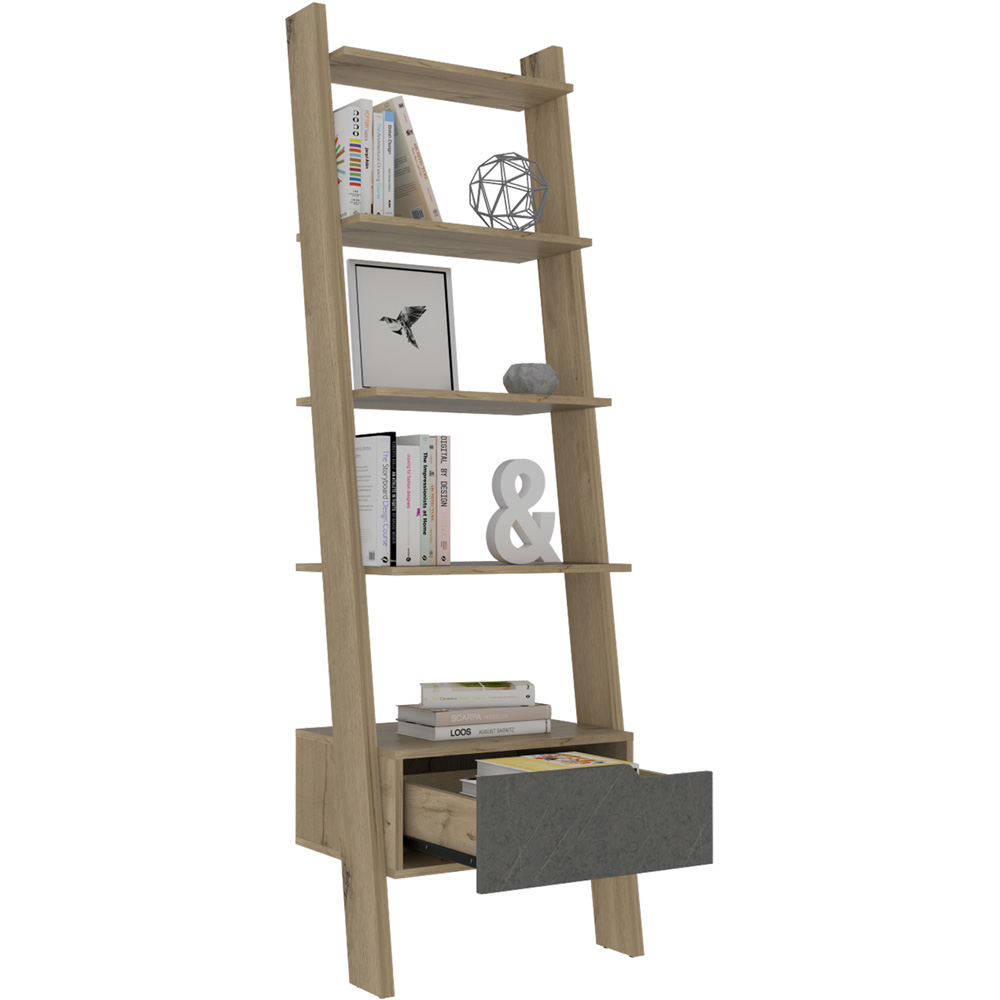 Core Products Manhattan 5 Shelves Single Drawer Ladder Bookcase Image 4