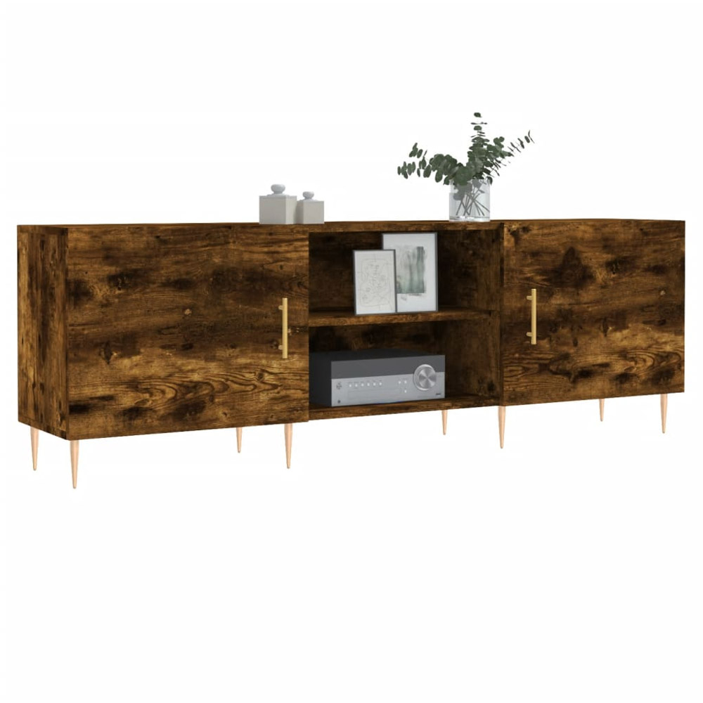 vidaXL 2 Door 2 Open Shelf Smoked Oak TV Cabinet with Legs Image 3