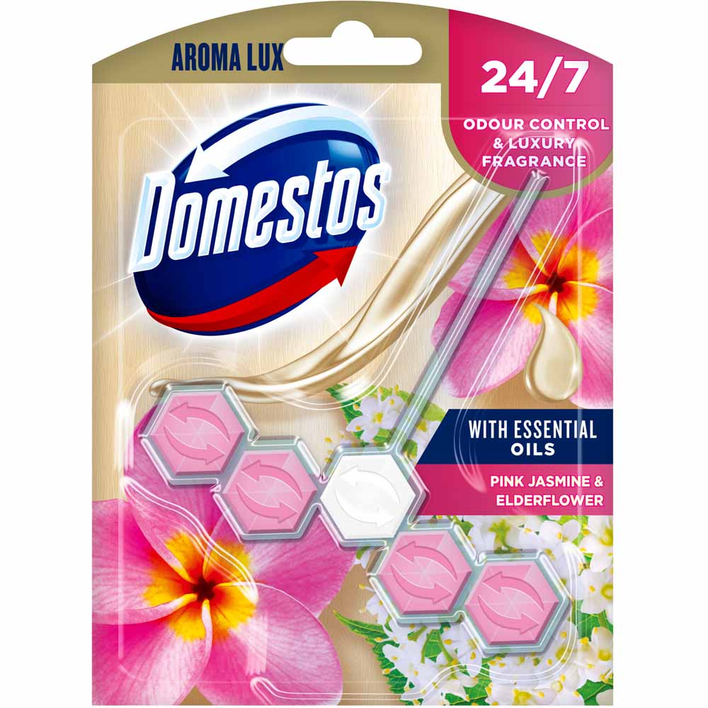 Domestos Aroma Lux Pink Jasmine and Elderflower Toilet Block 55g Image 1
