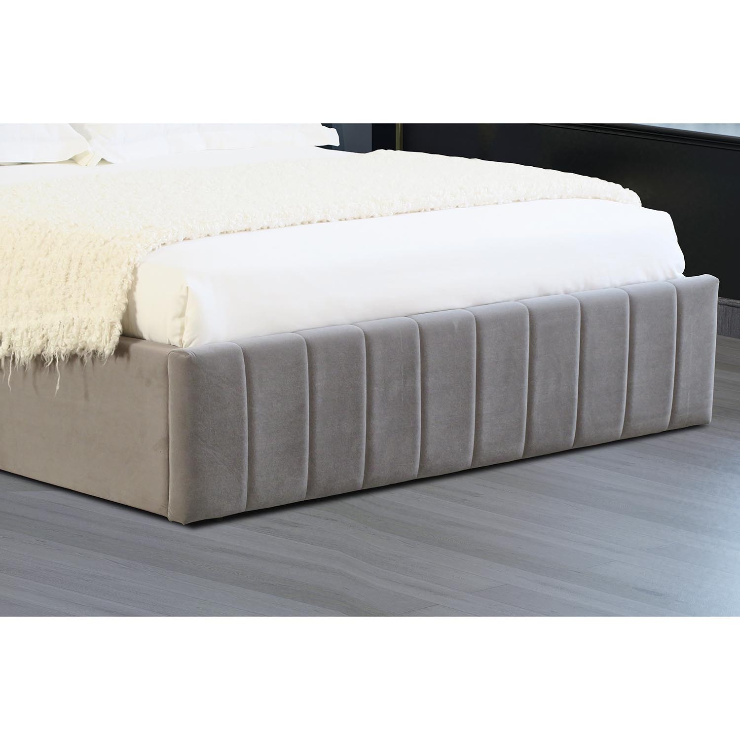 Maya Super King Grey Velvet Ottoman Storage Bed Frame Image 4