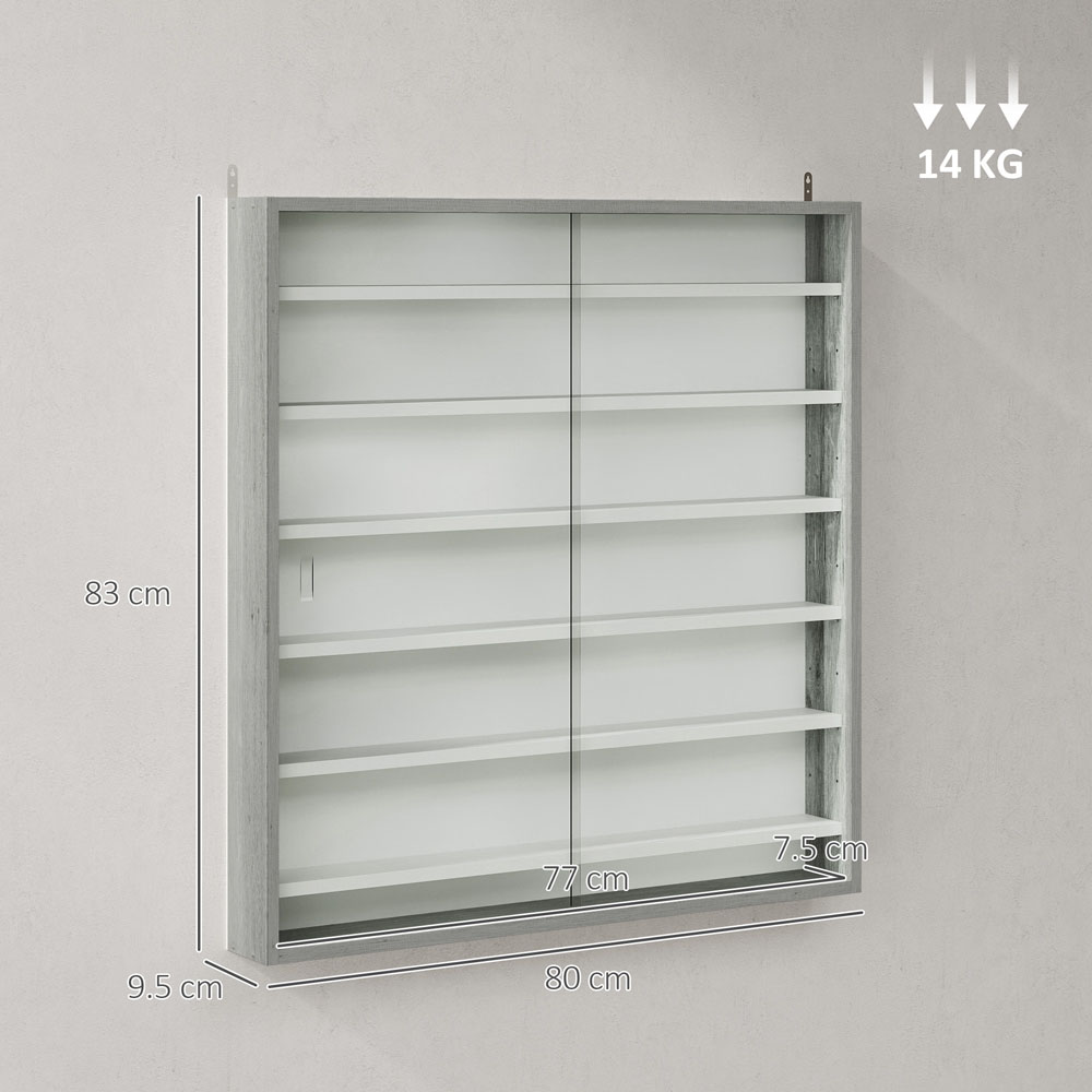 HOMCOM 7-Tier Glass Doors Graphite Wood Effect Wall Display Cabinet Image 9