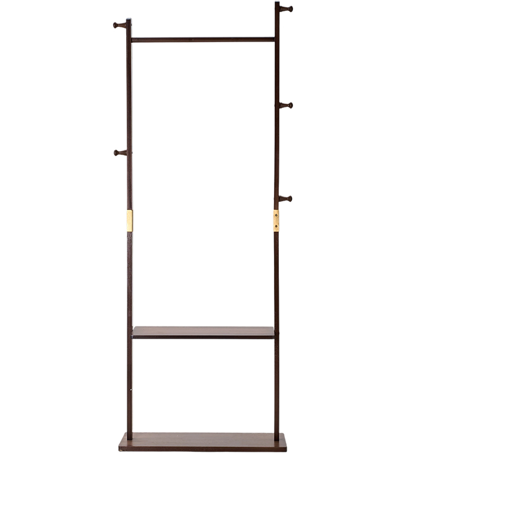 Living and Home Single Shelf Walnut Freestanding Clothes Rack with 5 Hooks Image 2