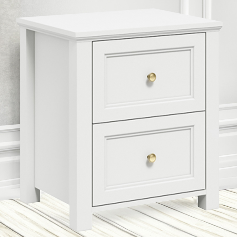 Ives 2 Drawer White Bedside Cabinet Image 1