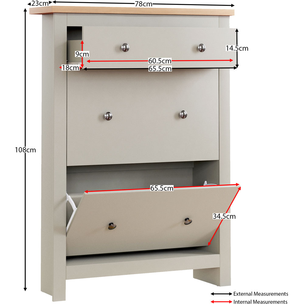 Home Vida Arlington Grey and Oak 2-Door 1-Drawer Shoe Cabinet Rack Image 7