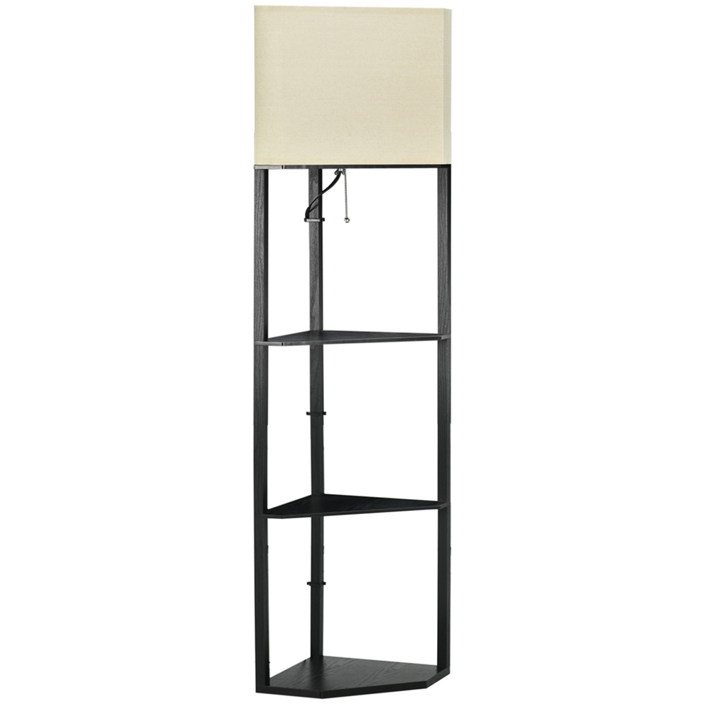 Portland 3 Shelf Black Tall Corner Floor Lamp with Pull Chain Switch Image 1