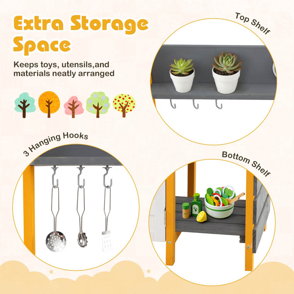 Costway Kids Grey Mud Kitchen Play Set with Stoves Removable Sink and Faucet Image 6