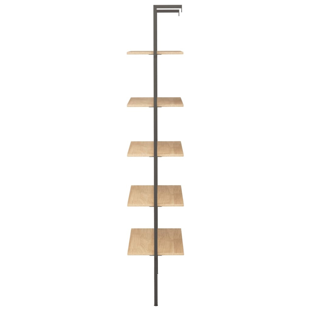vidaXL 5 Shelf Light Brown Wood and Steel Leaning Bookcase Image 4